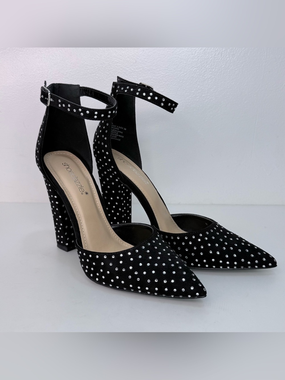ShoeDazzle Zana Black Studded Ankle-Strap Pointed Pump